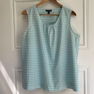 Lands’ End Sleeveless Cotton Aqua Turquoise Gingham Blouse Shirt L 14/16